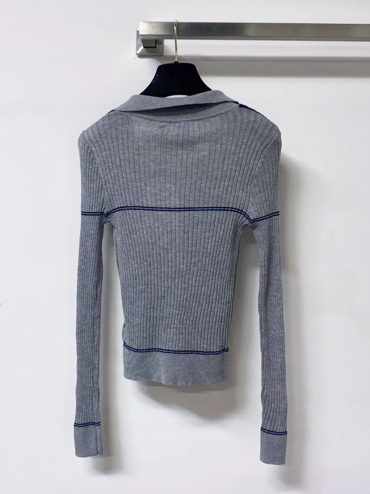 Nautical Tie Shawl Rib Knit Long Sleeve Top