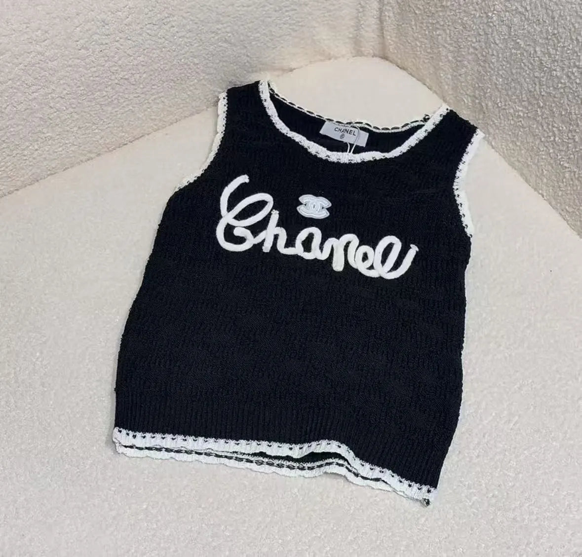 Black-White Color-Block Embroidered Vest