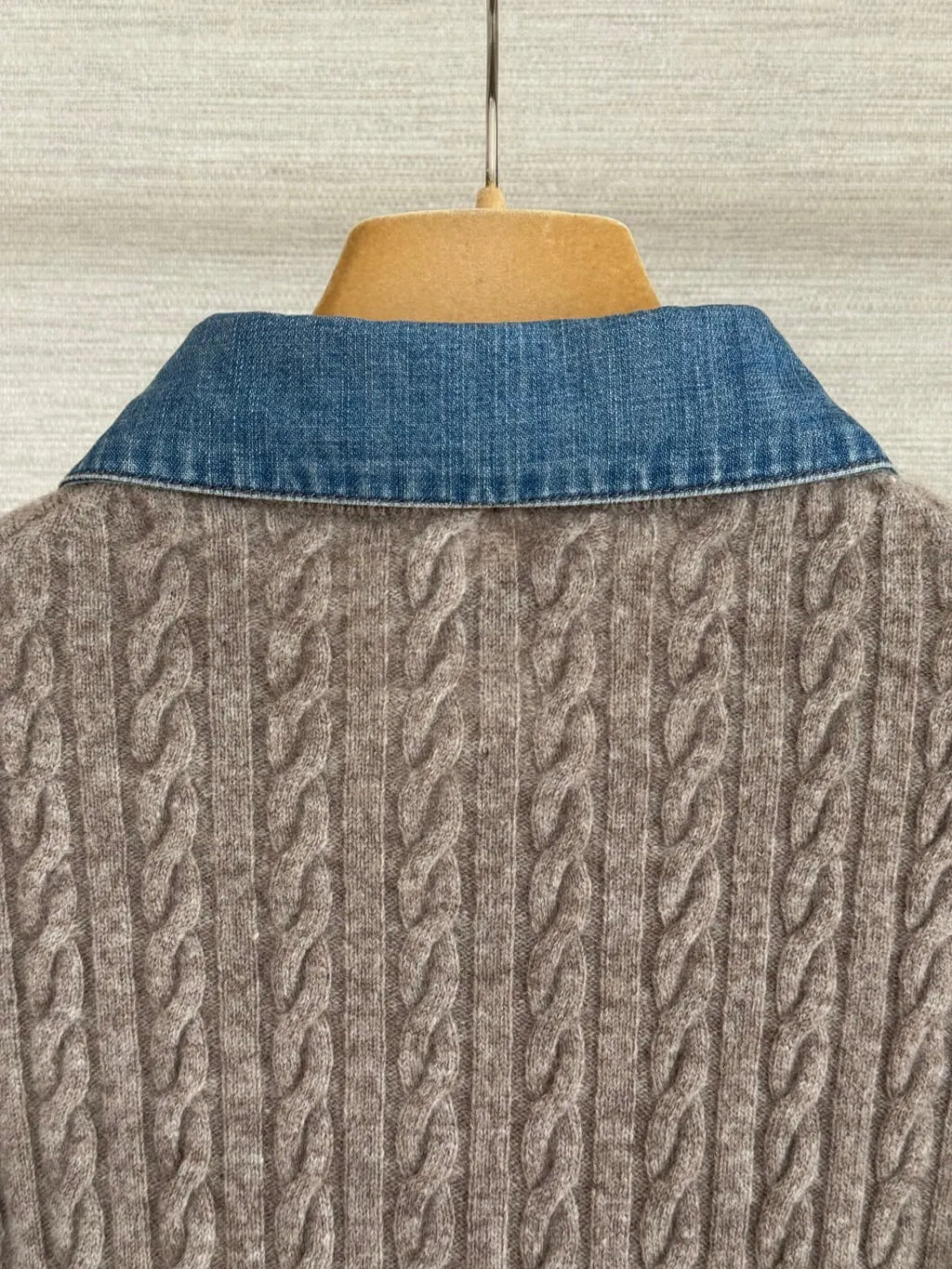 Cable Knit Denim Collar Cardigan