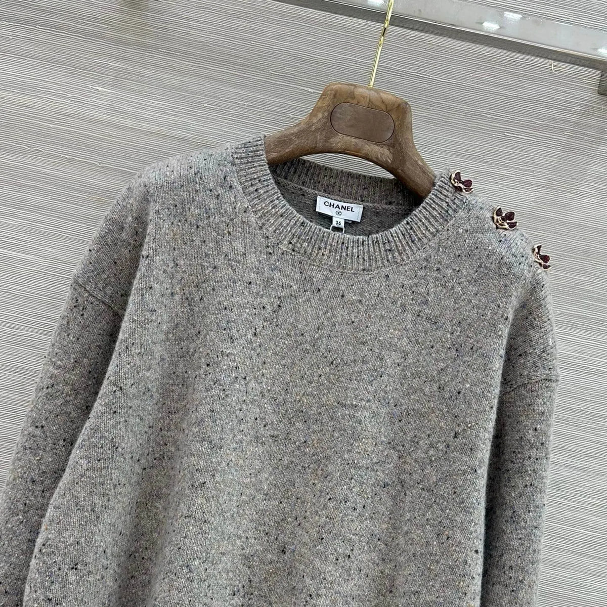 Loose Speckled Heather Crew Neck Knit Top