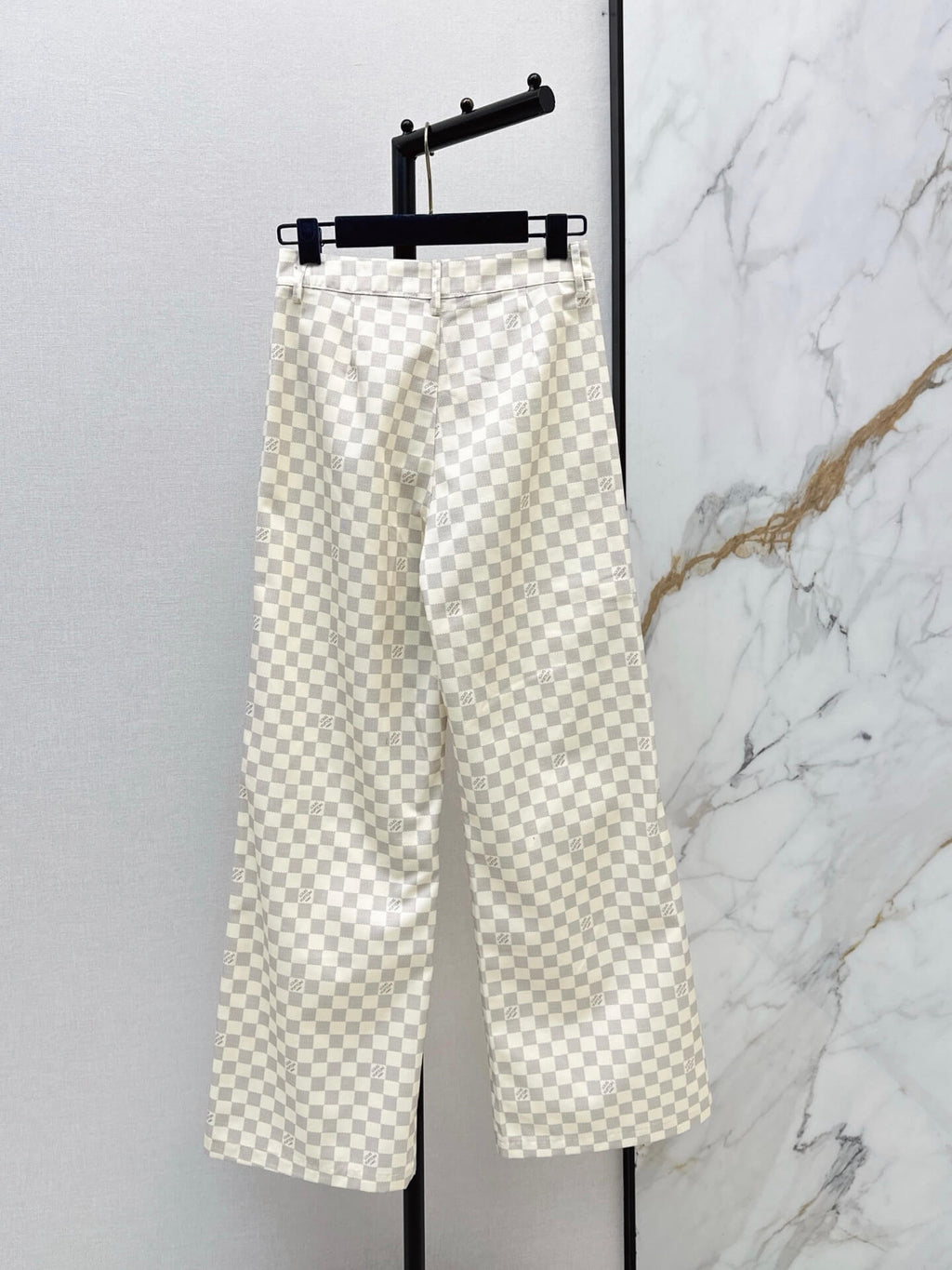 Checkered Hooded Jacket Wide Leg Pants Set