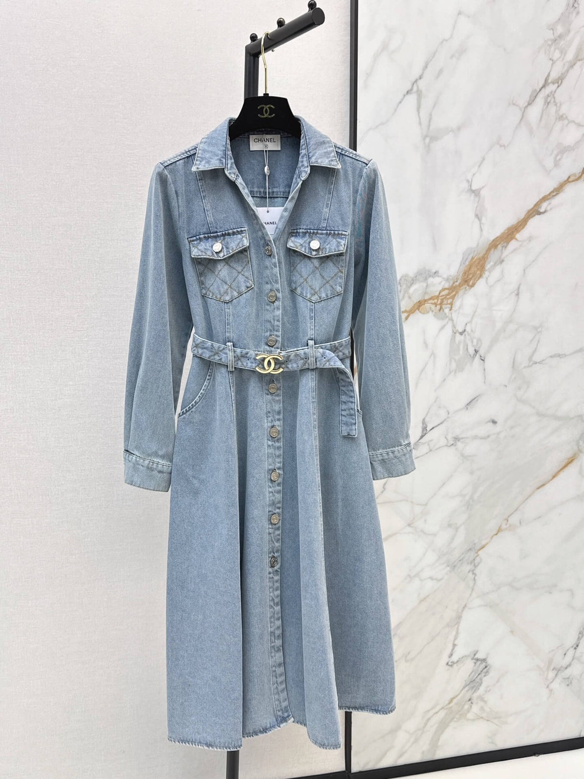 Collar Button Front Denim Shirt Dress