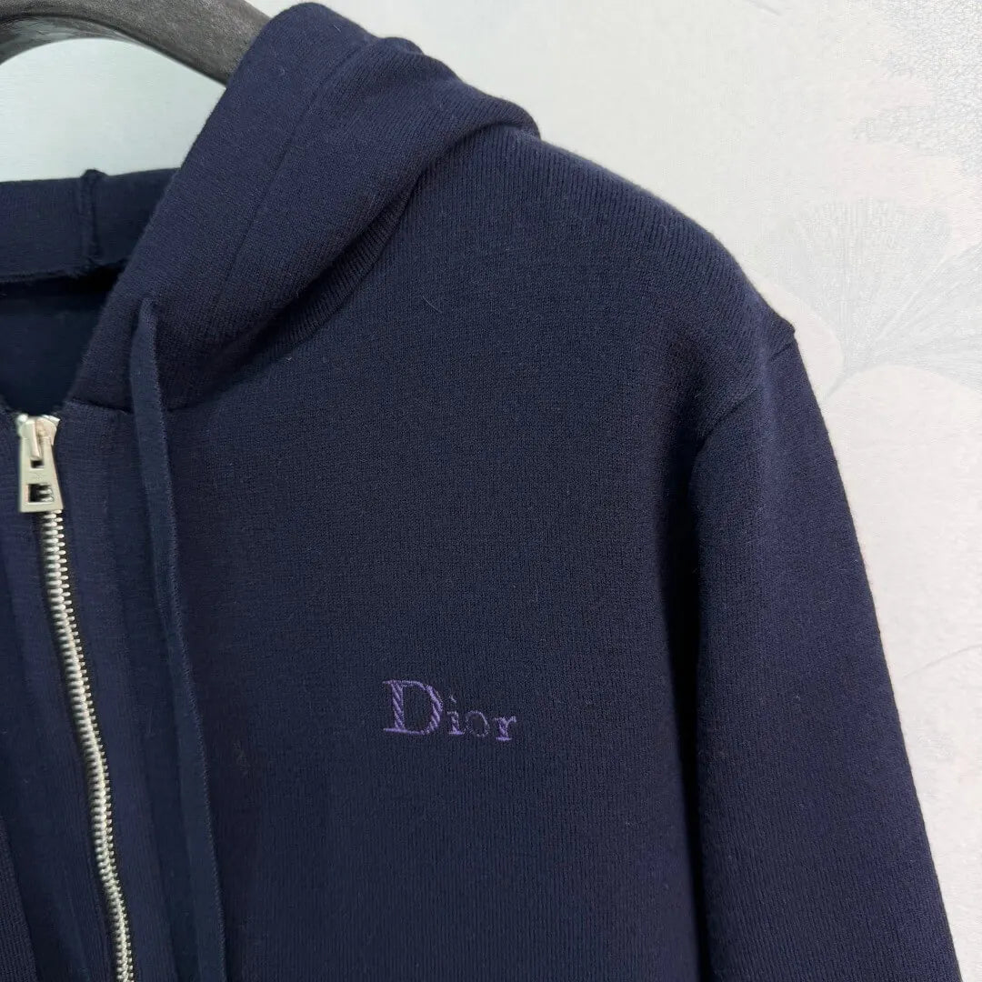 Embroidered Hooded Zip Knit Jacket