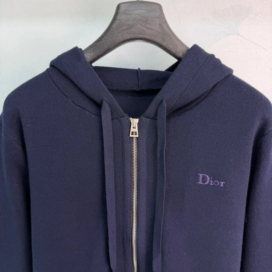 Embroidered Hooded Zip Knit Jacket