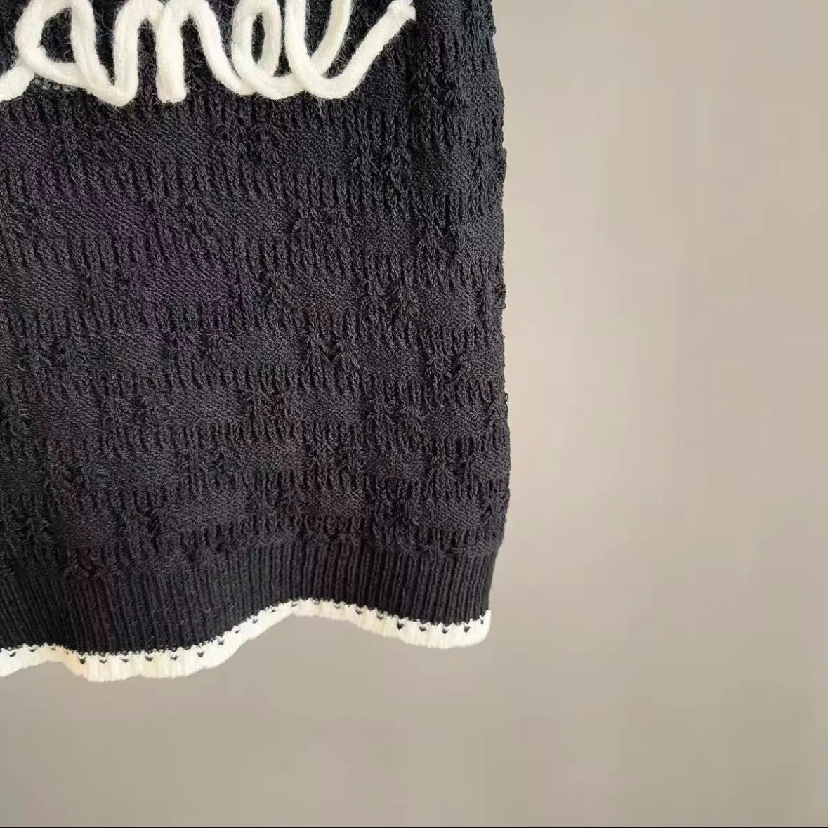 Black-White Color-Block Embroidered Vest