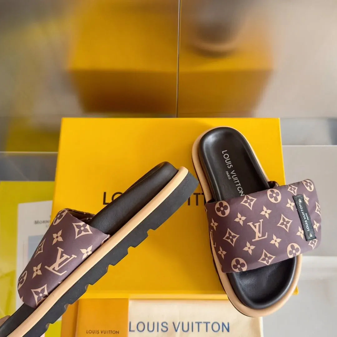 Classic Hook-and-Loop All-Over Print Brown Sandals