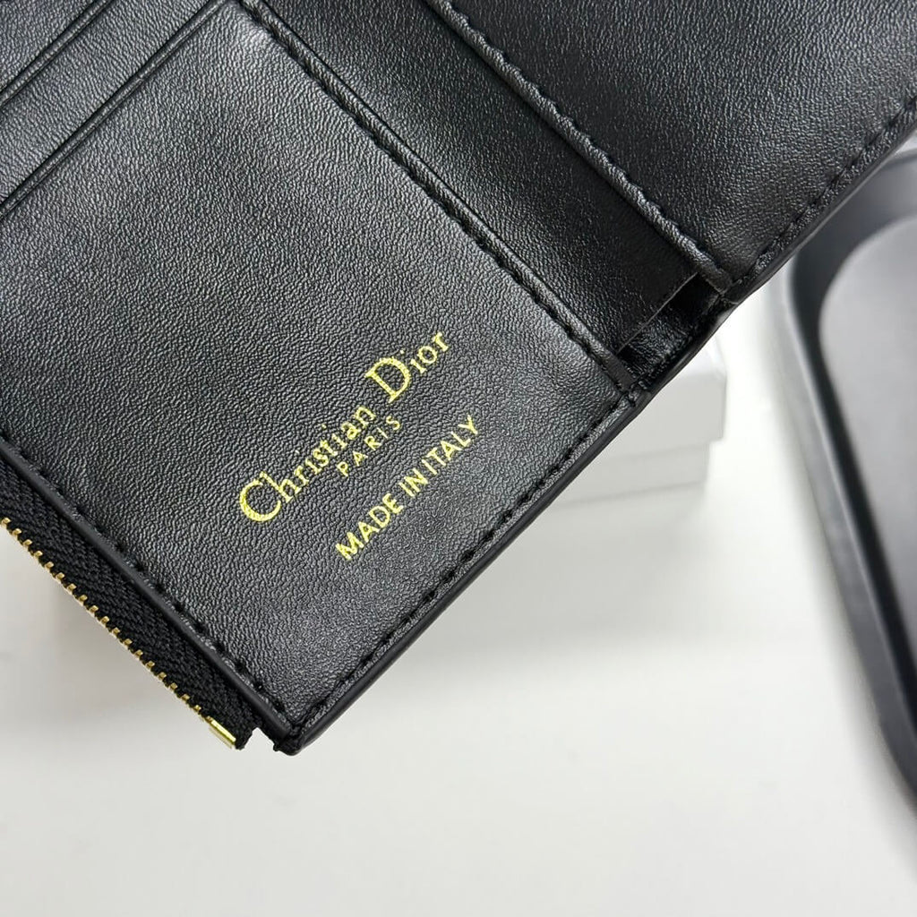 Black Grained Calfskin  Short Card Holder Wallet