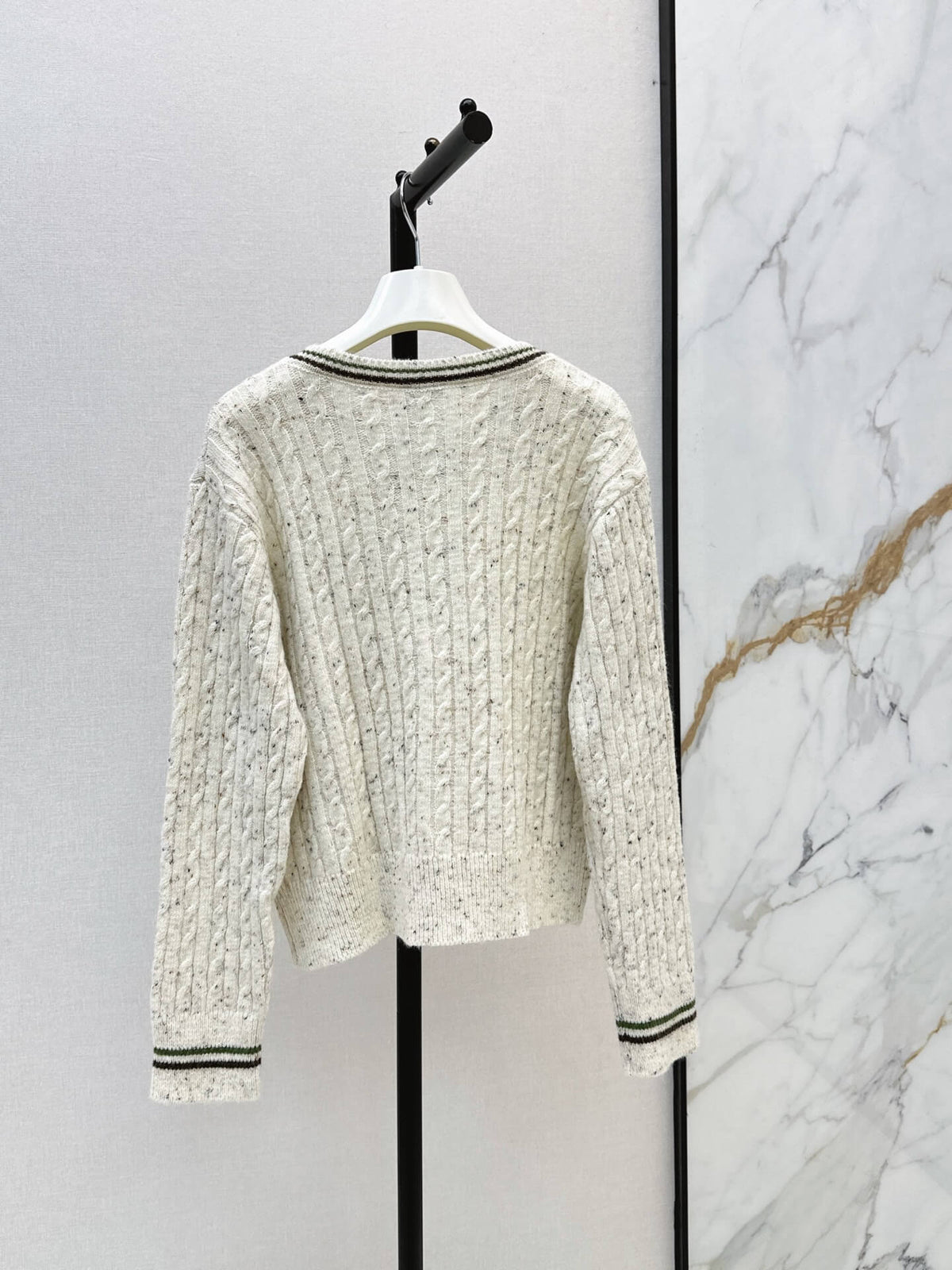 Speckled Cable Knit Crew Neck Cardigan
