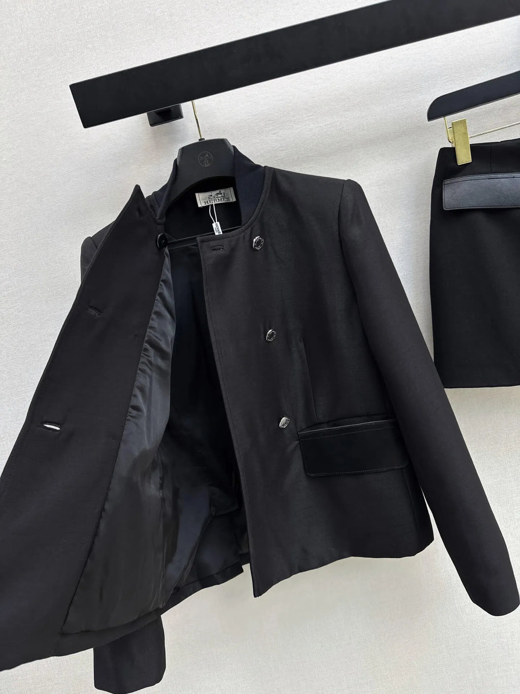 Black Stand Collar Jacket Skort Set