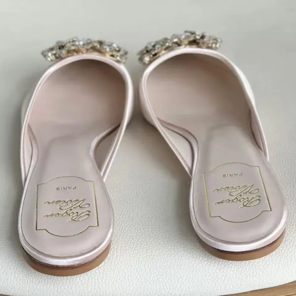 Pearl Snowflake Buckle Diamond Satin Sandals