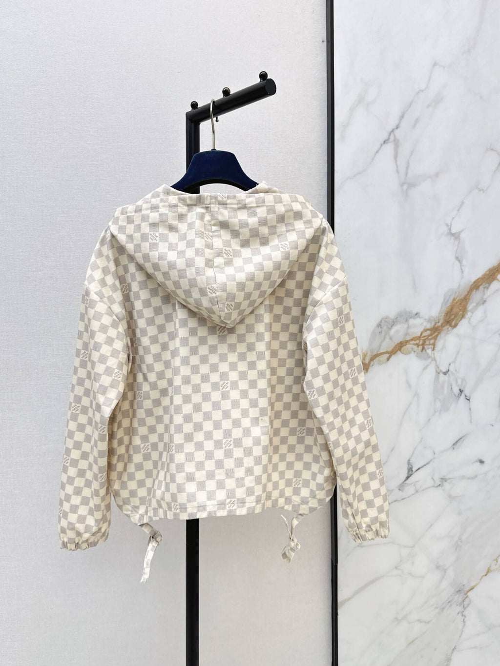 Checkered Hooded Jacket Wide Leg Pants Set