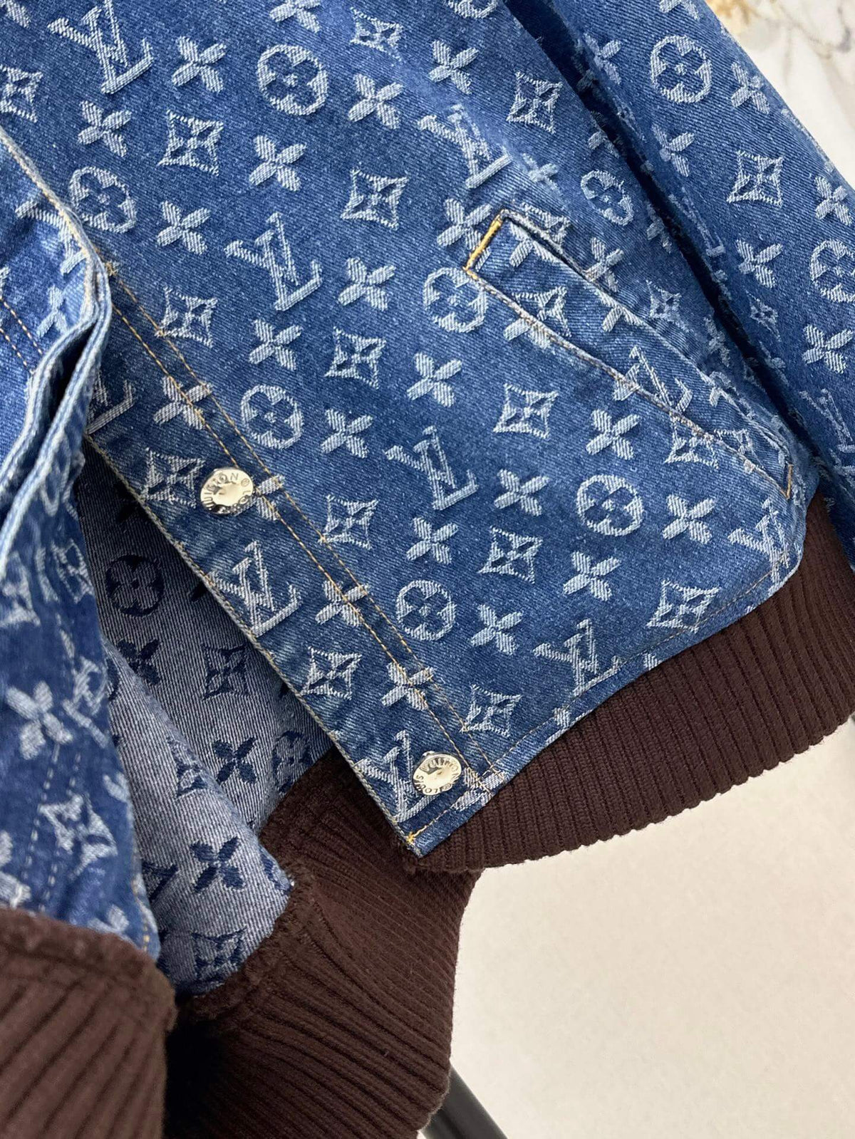 Allover Jacquard Rib Hem Denim Jacket