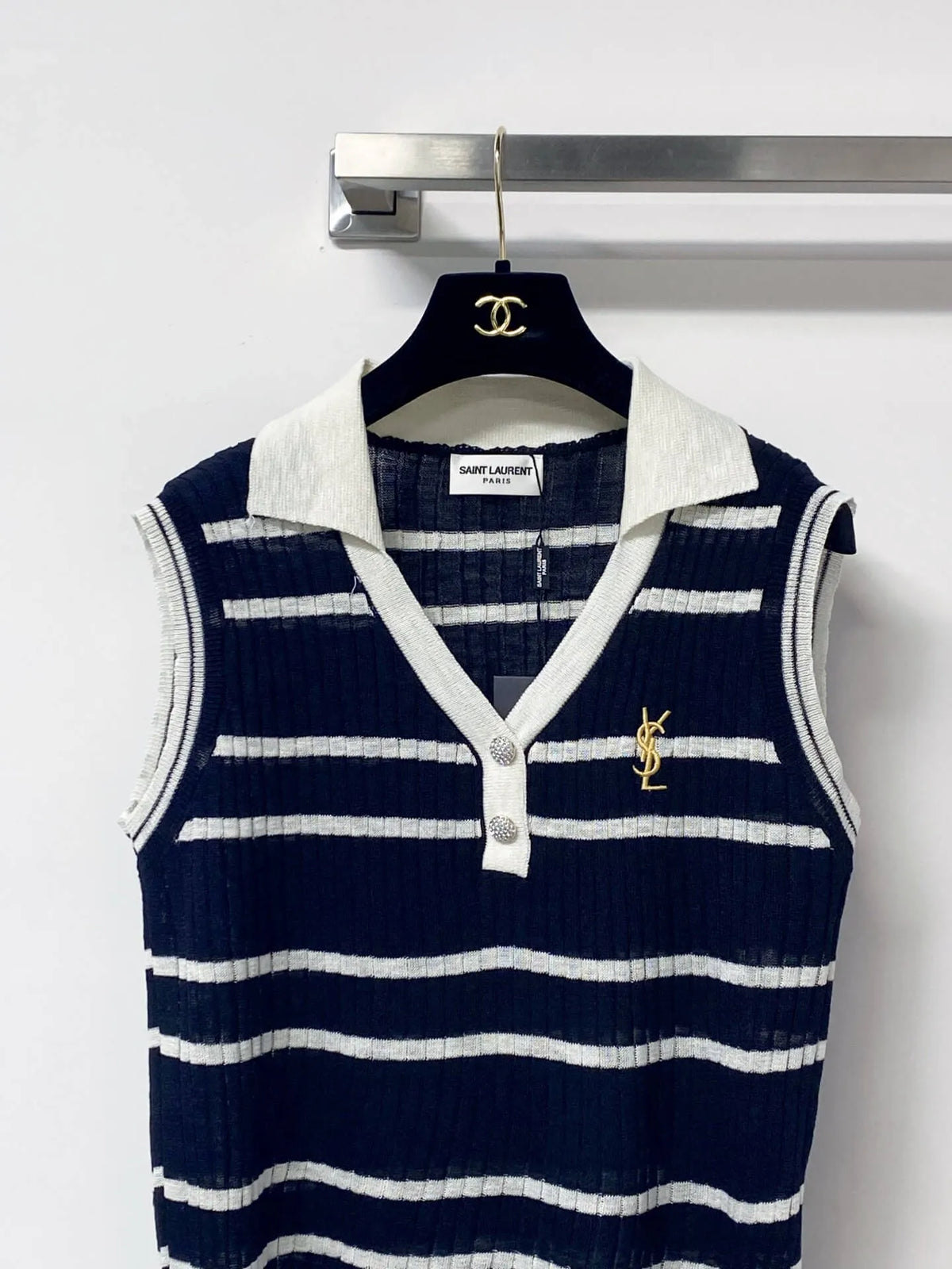 Vintage Striped Polo Collar Knit Vest