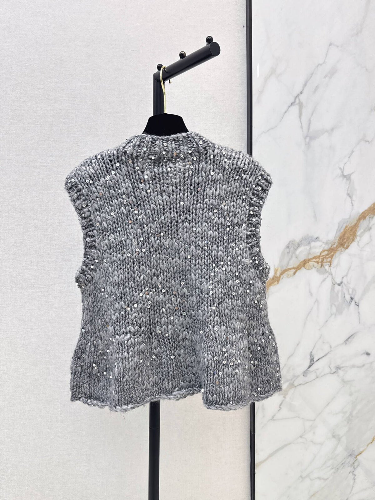 Sequin Chunky Knit Ruffle Vest