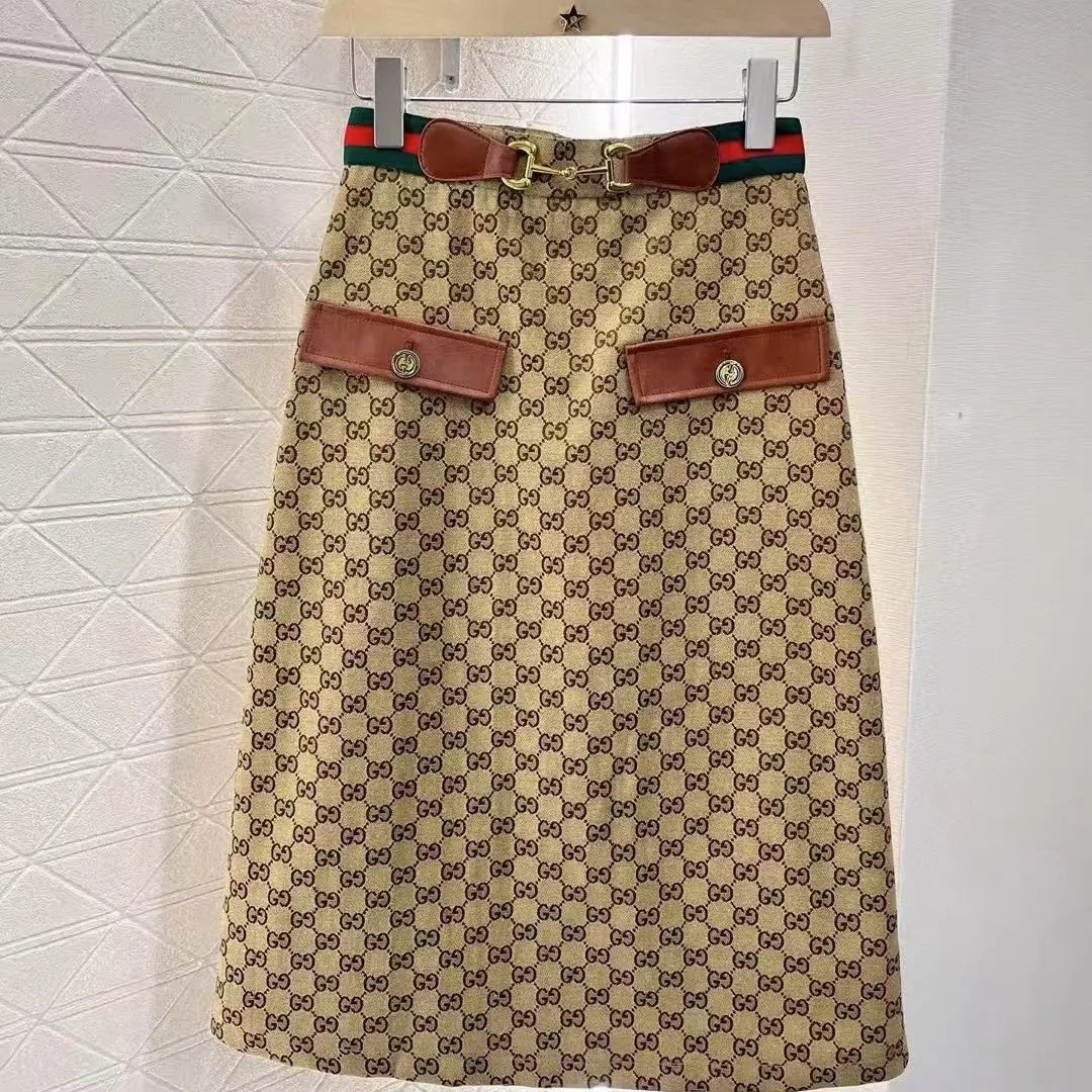 Classic All-Over Print Straight Split Skirt