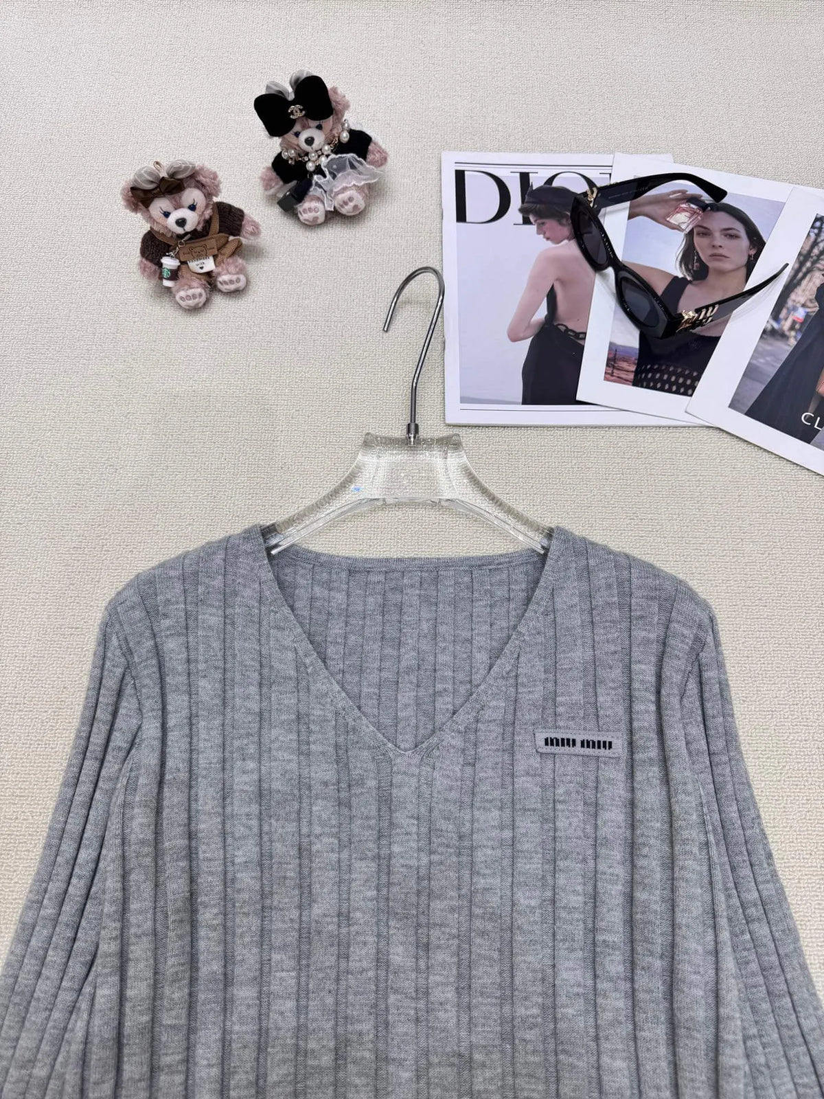 Label Detail Gray Sweater