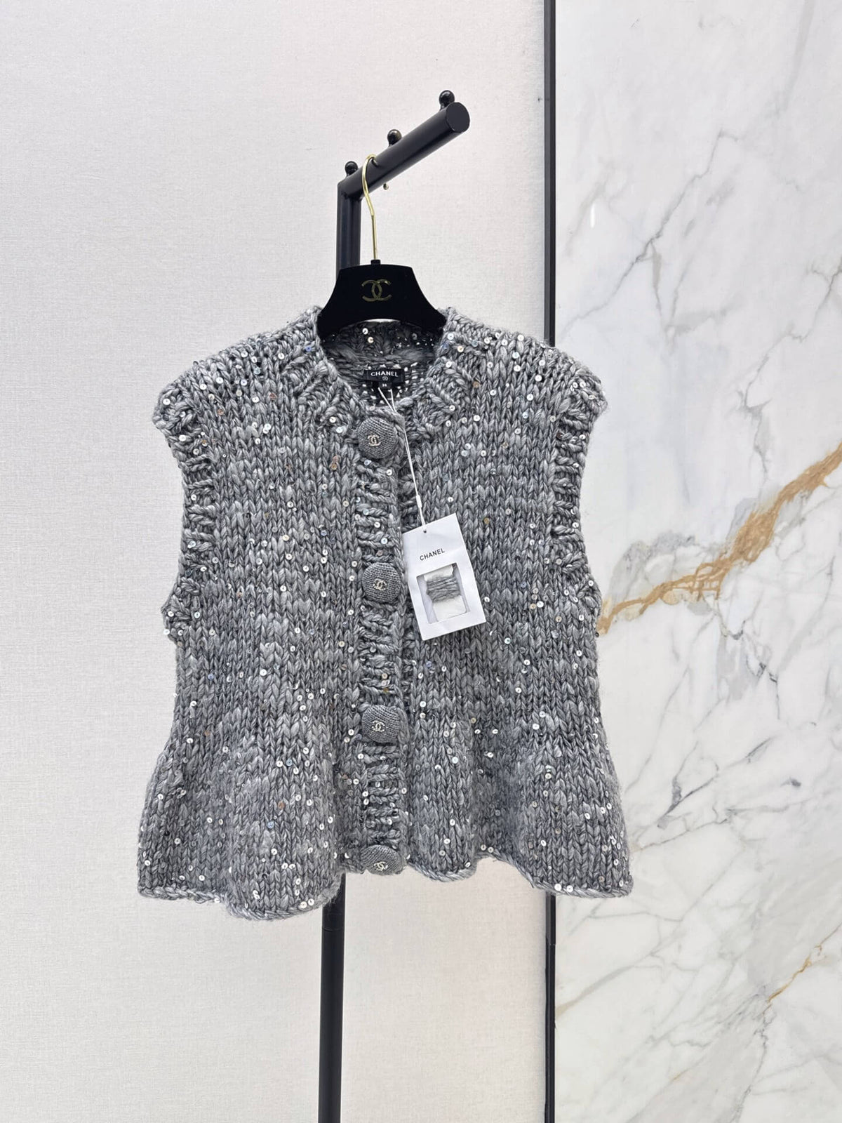 Sequin Chunky Knit Ruffle Vest