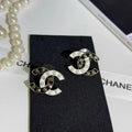 Black and White Enamel CC Earrings