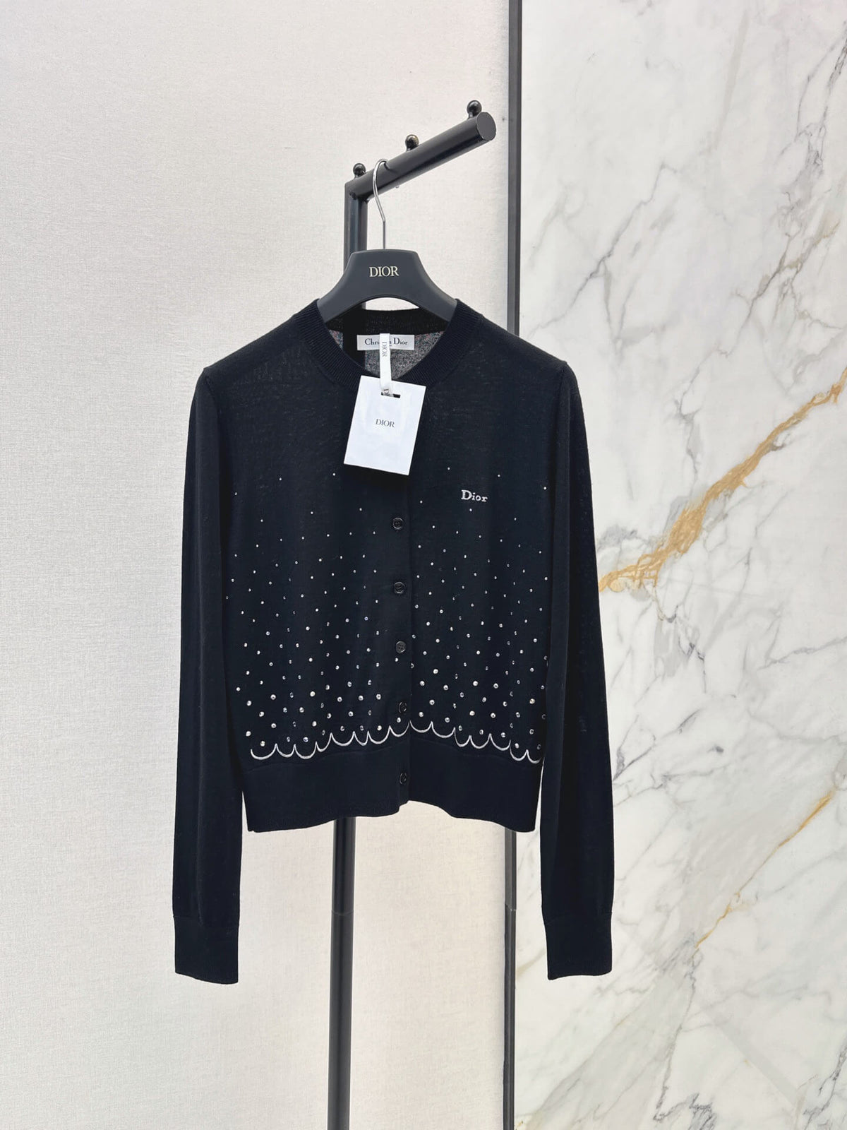 Gradient Rhinestone Crew Neck Cardigan