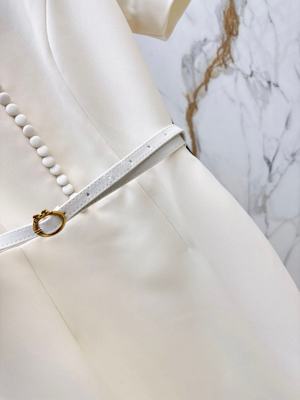 Stand Collar Belted Midi Dress