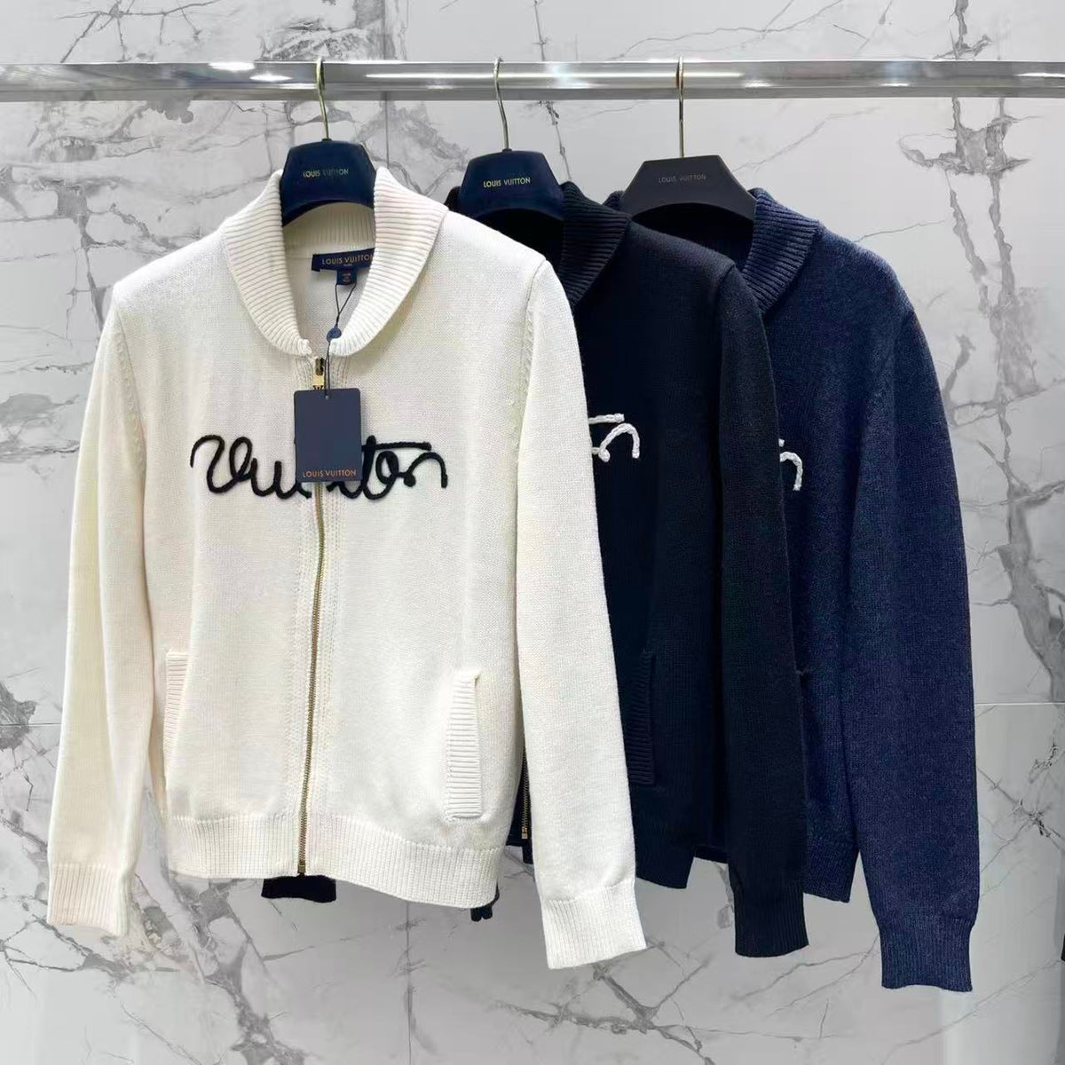 3D Embroidery Zip-Up Knit Jacket