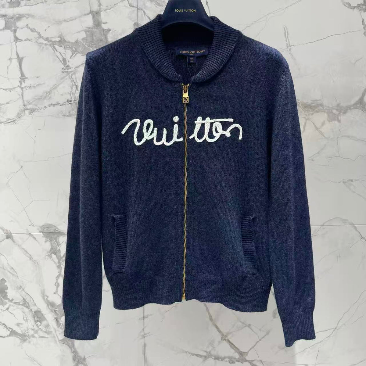 3D Embroidery Zip-Up Knit Jacket