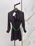 Ribbon-Tie Subtle Pattern Dress