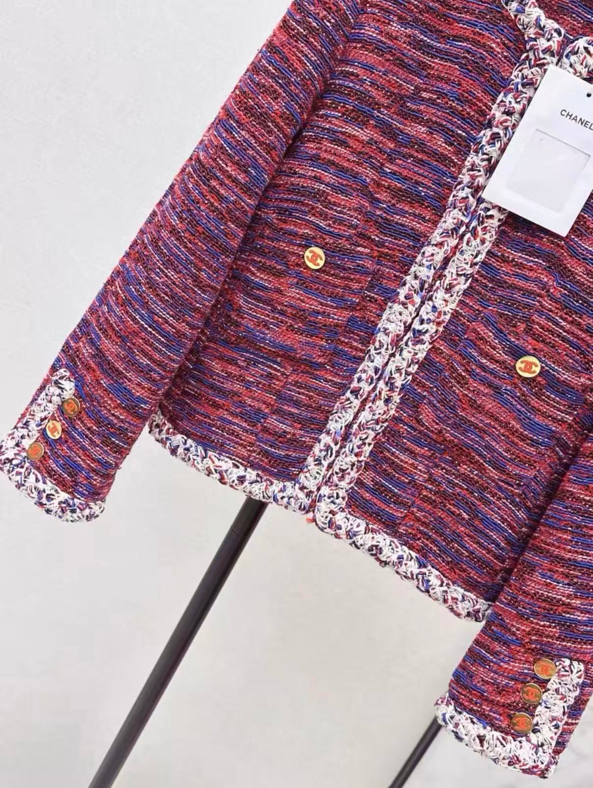 Red-Blue Mixed Tweed Jacket and Skirt Set