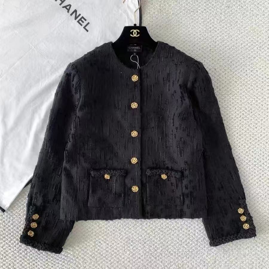 26FW New Classic Gold-Button Flocked Jacket