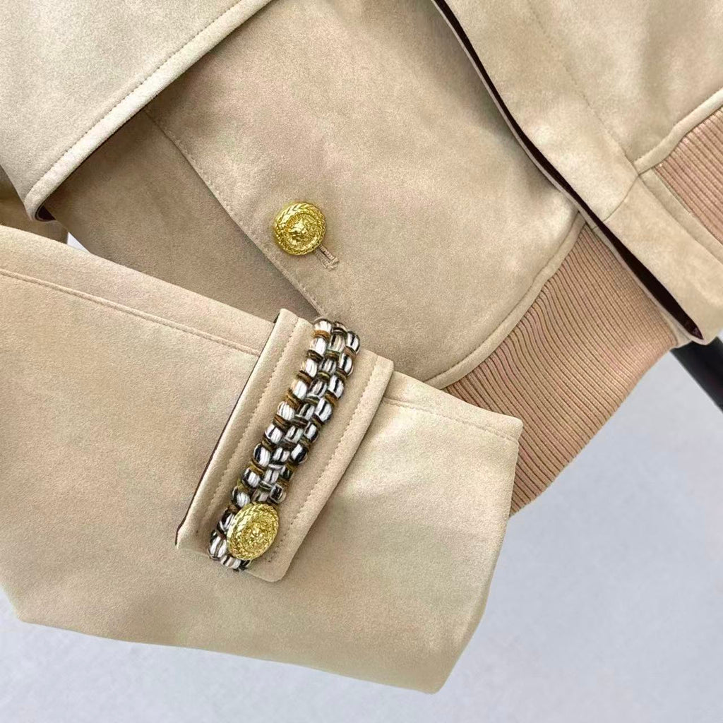 Woven Panel Collar Suede Jacket