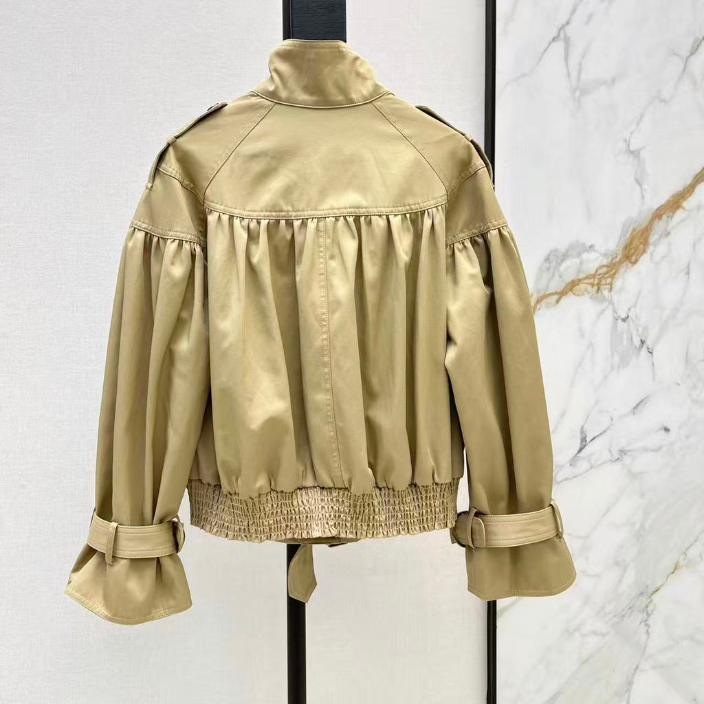 Stand-Collar Casual Cropped Trench Coat
