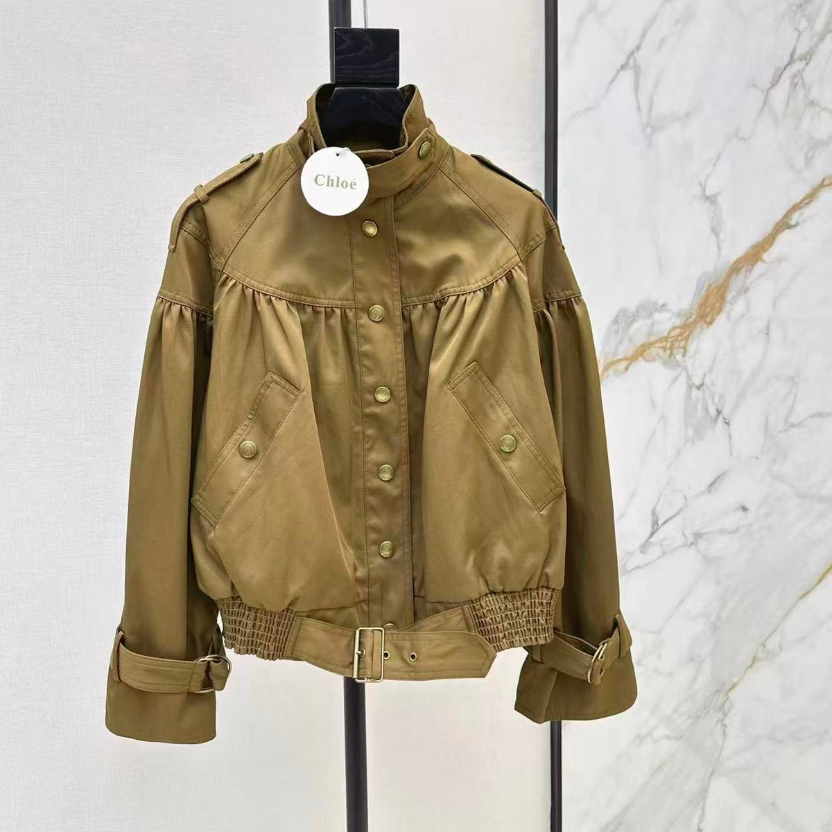 Stand-Collar Casual Cropped Trench Coat