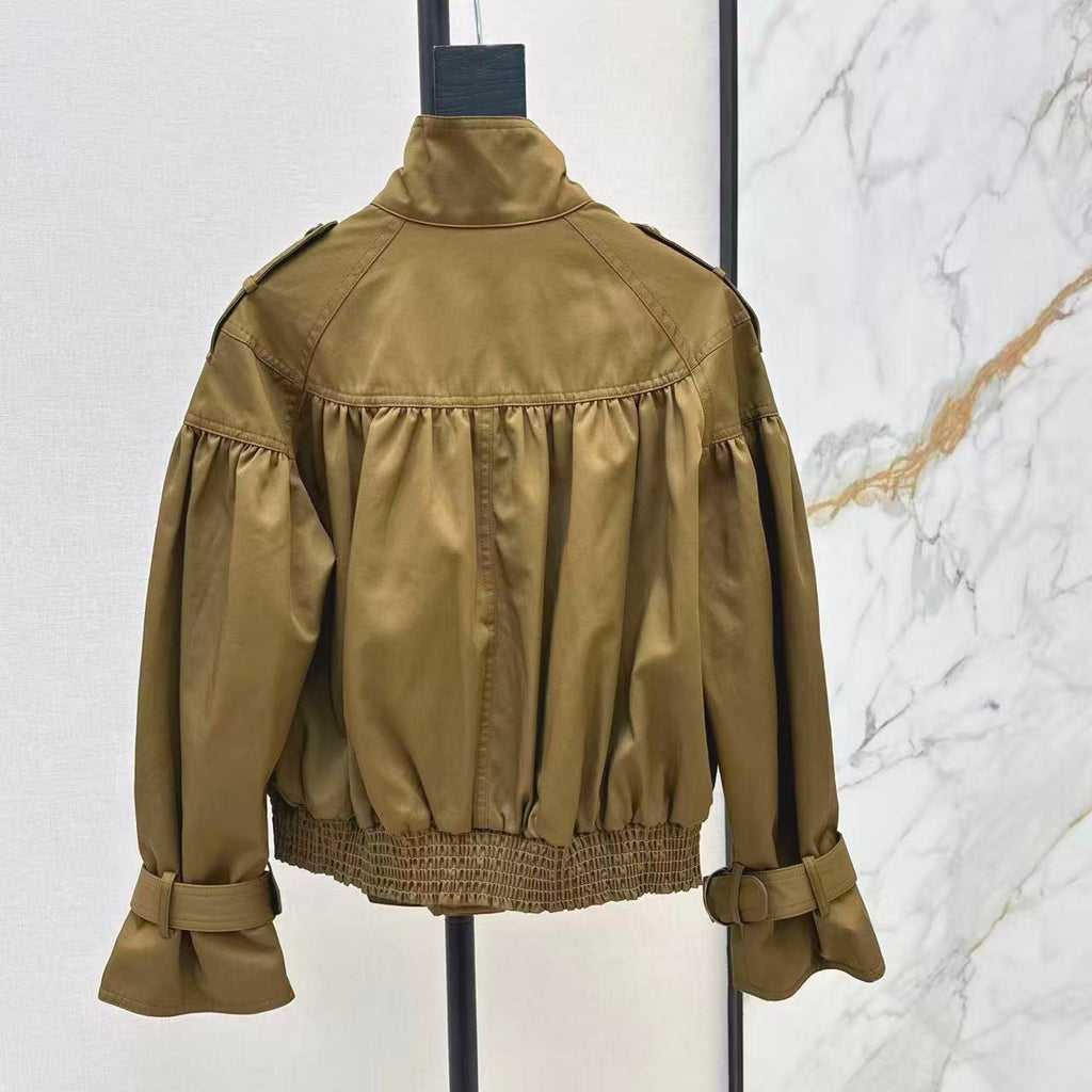 Stand-Collar Casual Cropped Trench Coat