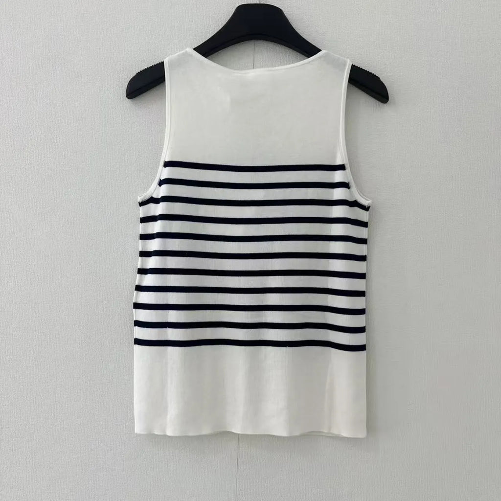 Partial Stripe Round Neck Vest