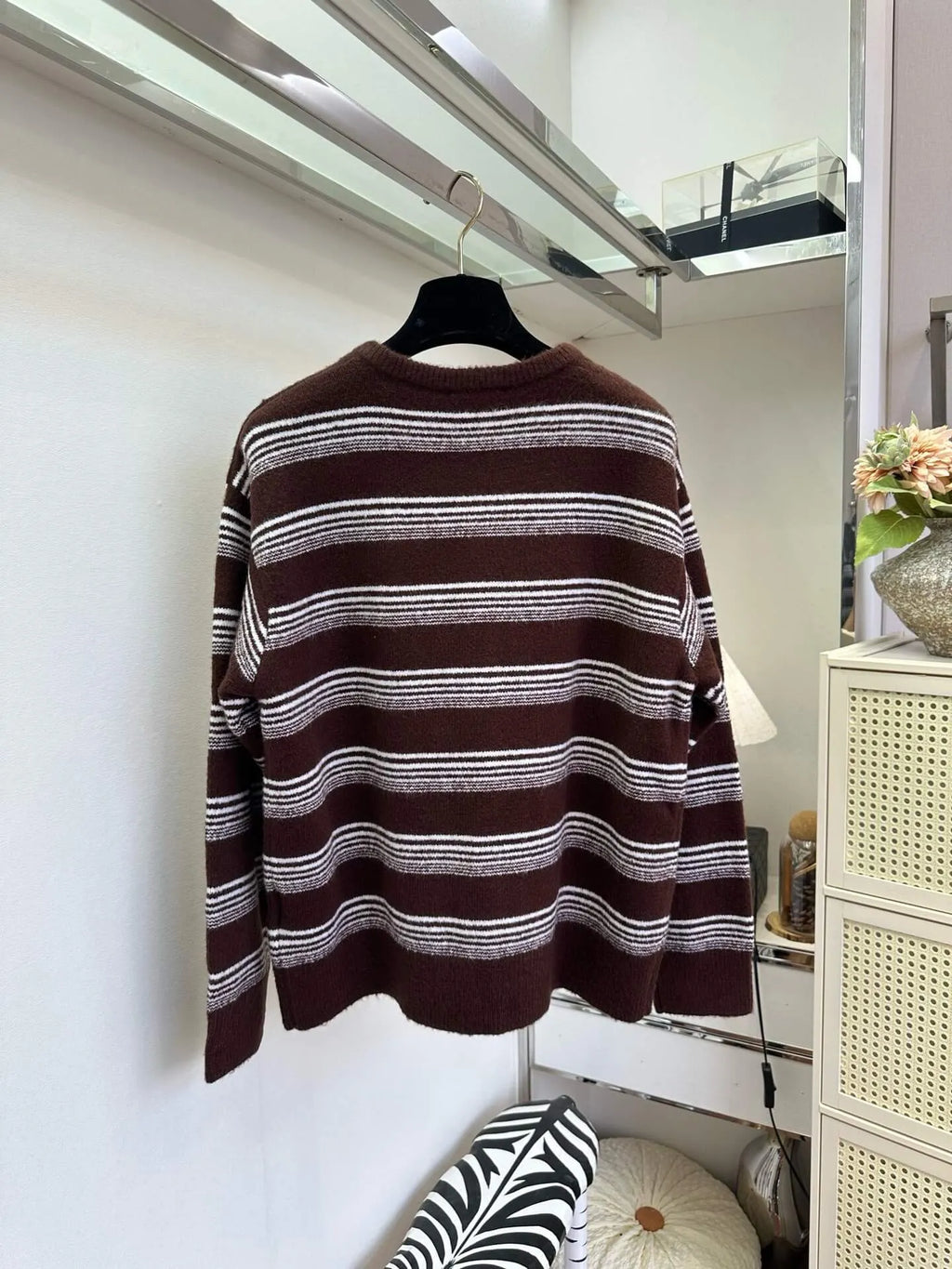 Stripe Crew Neck Knit Cardigan