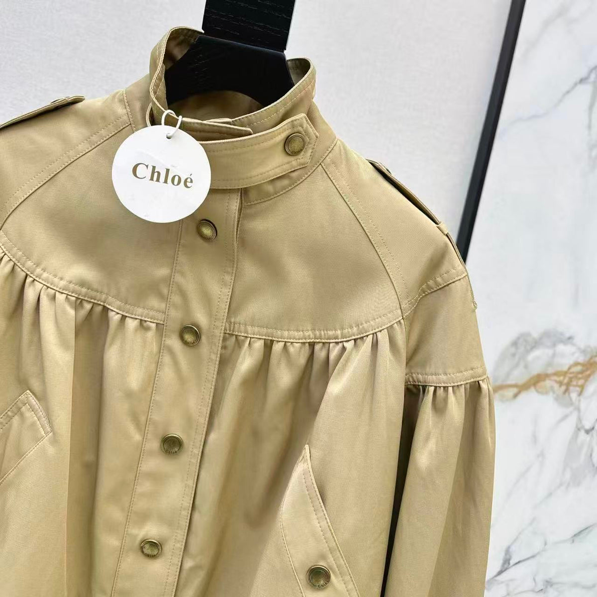Stand-Collar Casual Cropped Trench Coat