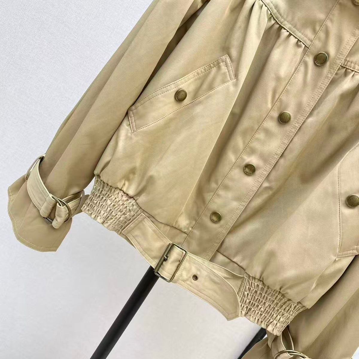 Stand-Collar Casual Cropped Trench Coat