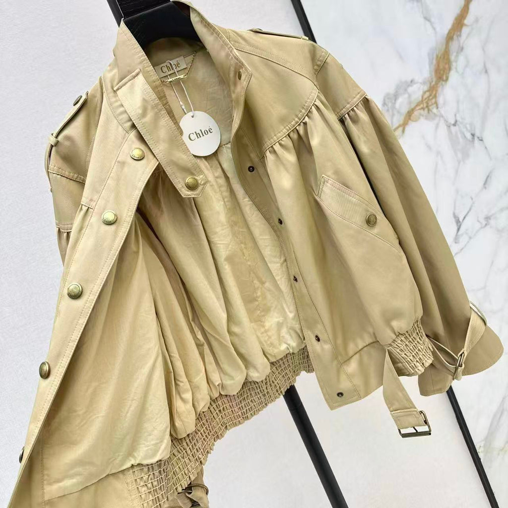 Stand-Collar Casual Cropped Trench Coat