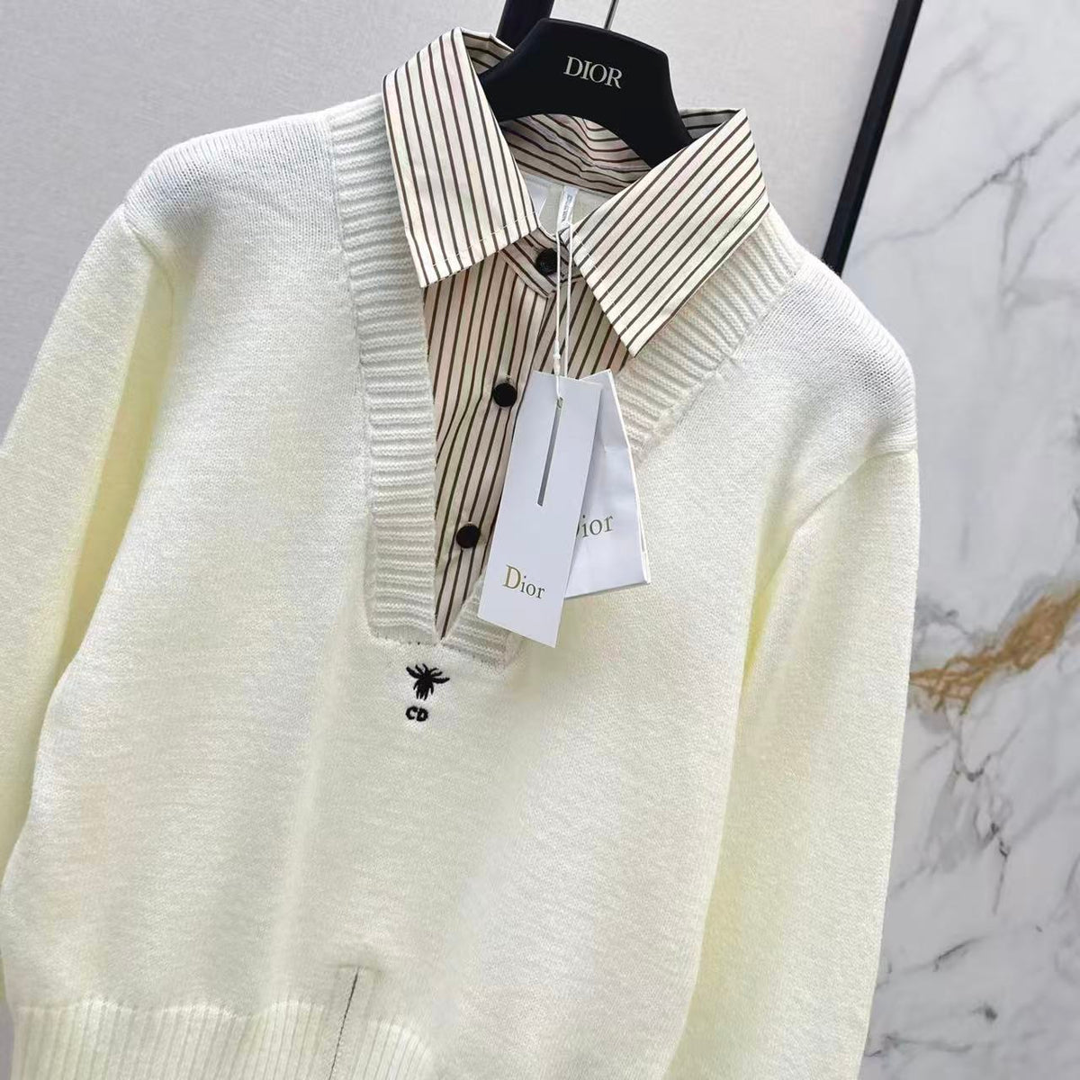 Collared Patchwork Hem Zip-Design Sweater