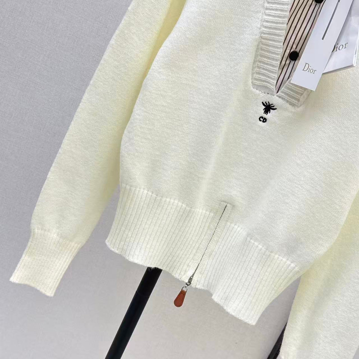 Collared Patchwork Hem Zip-Design Sweater