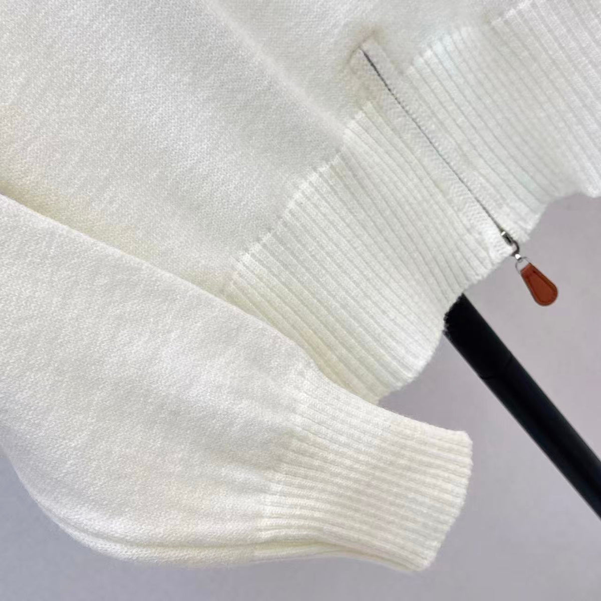 Collared Patchwork Hem Zip-Design Sweater