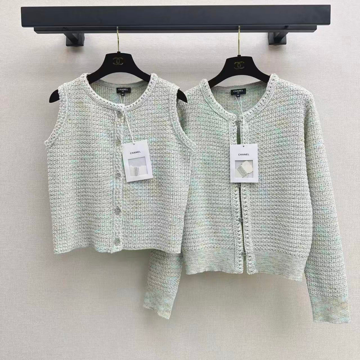 Mint Green Knit Vest and Cardigan Set