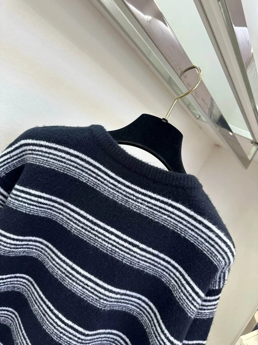 Stripe Crew Neck Knit Cardigan