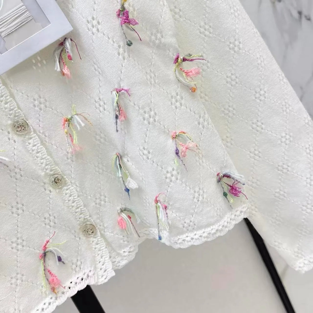 Colorful Floral Openwork Cardigan