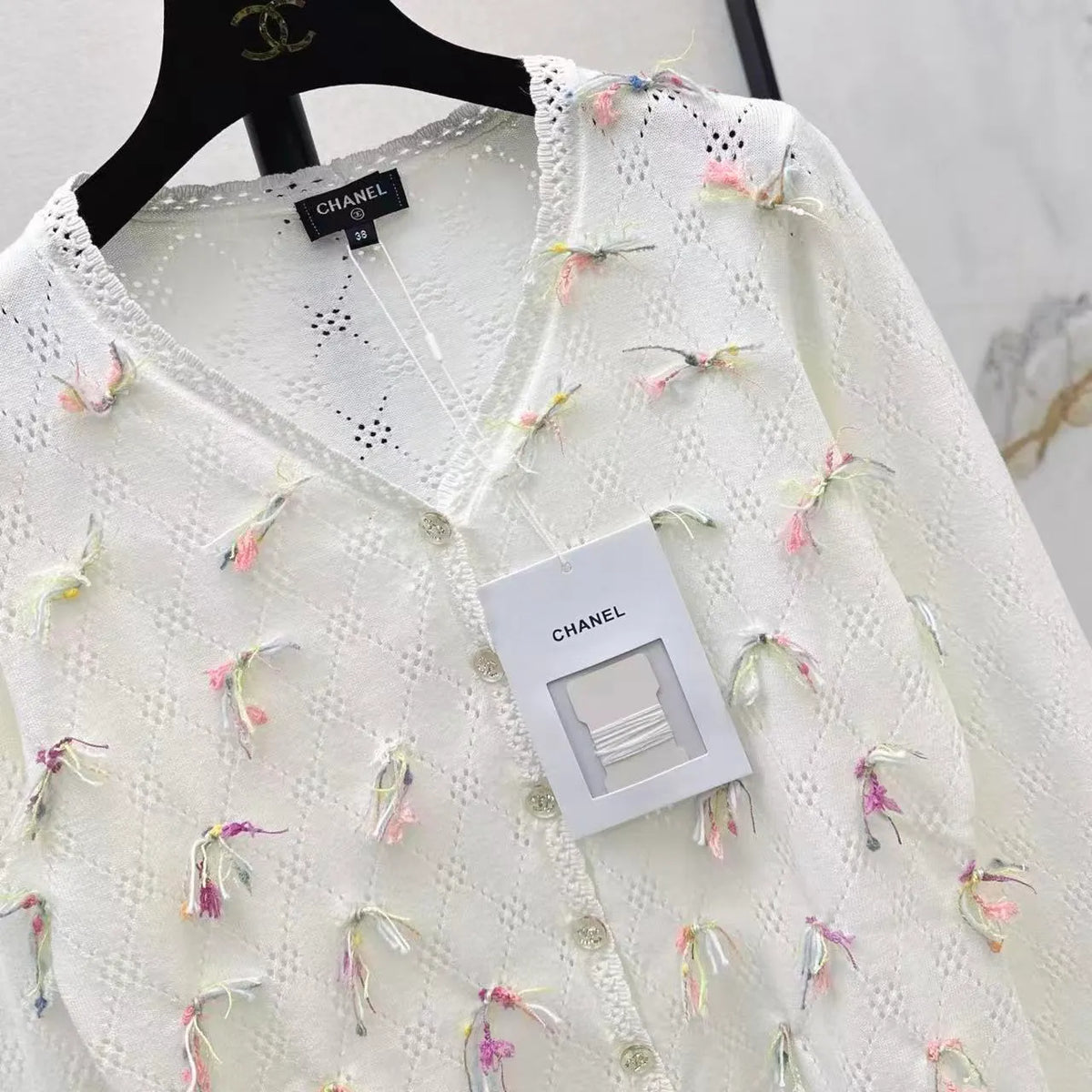 Colorful Floral Openwork Cardigan