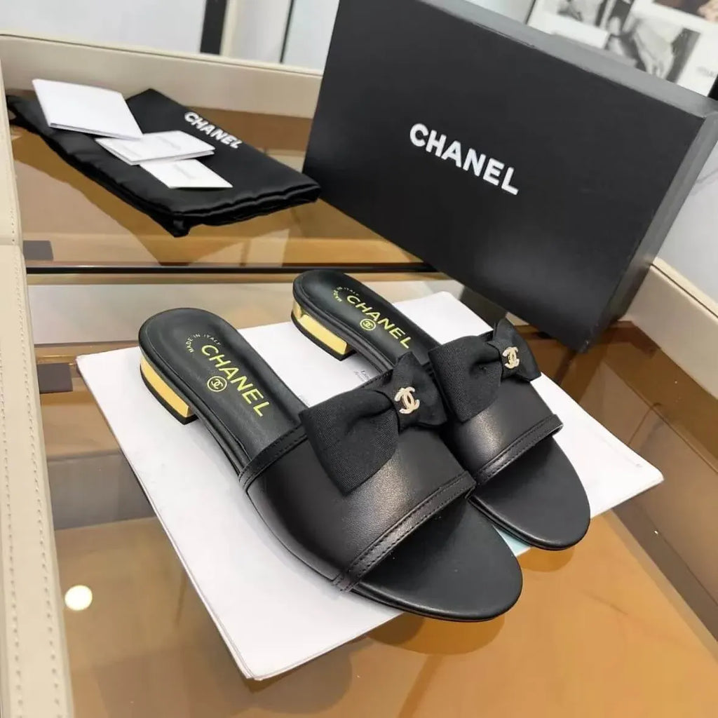Classic Elegant Black Bow-Embellished Sandals