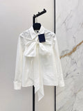 White Big Bow Collar Long Sleeve Shirt