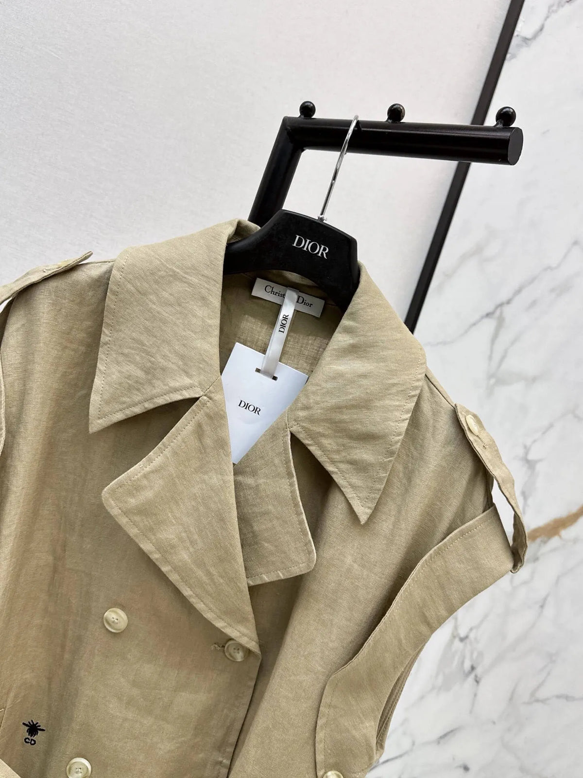 Belted Linen Trench Sleeveless Vest