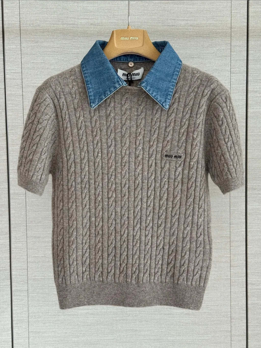 Cable Knit Denim Collar Top