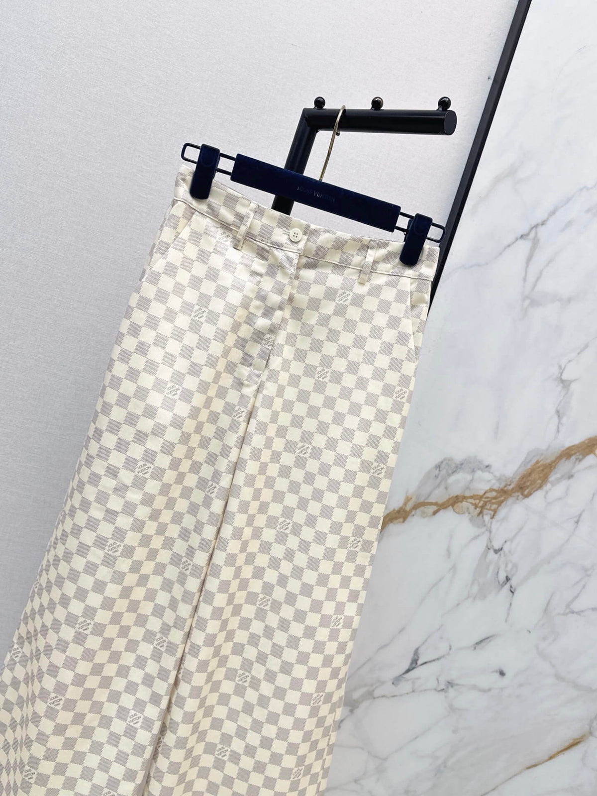 Checkered Hooded Jacket Wide Leg Pants Set